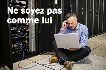 Ne soyez pas comme ça ! Technicien frustré dans un centre de données