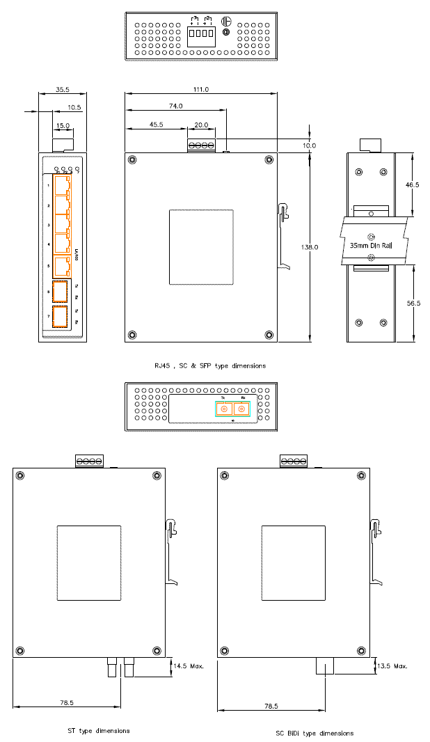 IDS-105G DIN Rail Mechanical Drawing