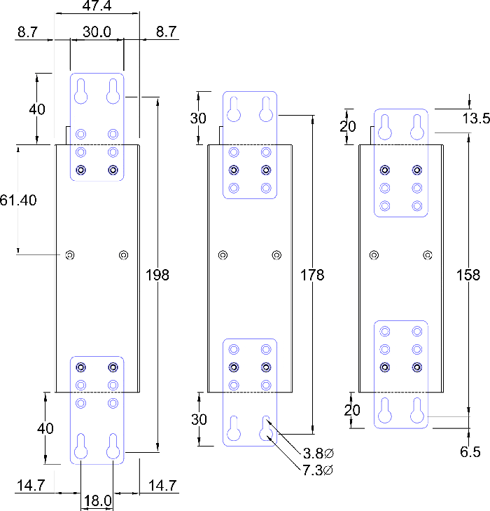 IDS-108FPP DIN Rail Mechanical Drawing