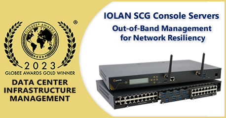 Gold Globee® Award logo for Data Center Infrastructure Management with IOLAN SCG Console Servers providing out-of-band management for network resiliency