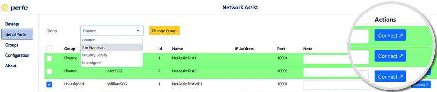 Capture d'écran de Network Assist mettant en évidence le bouton Connect (Connexion)