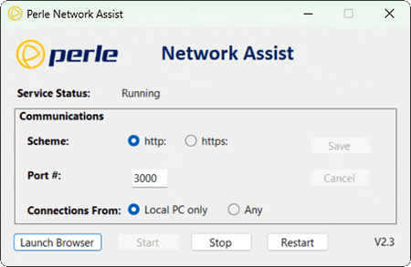 Capture d’écran du gestionnaire de services Network Assist